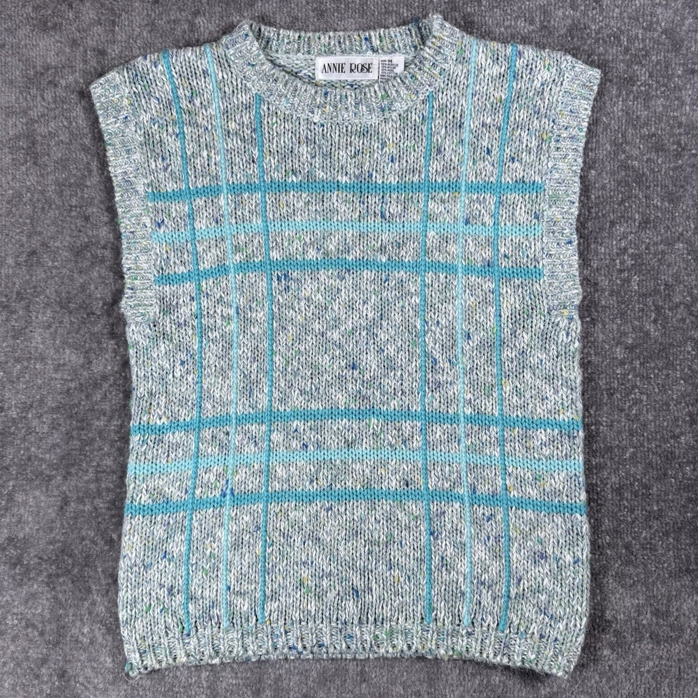 Vintage Annie Rose Sweater Vest Women's Medium Green Plaid Wool Blend